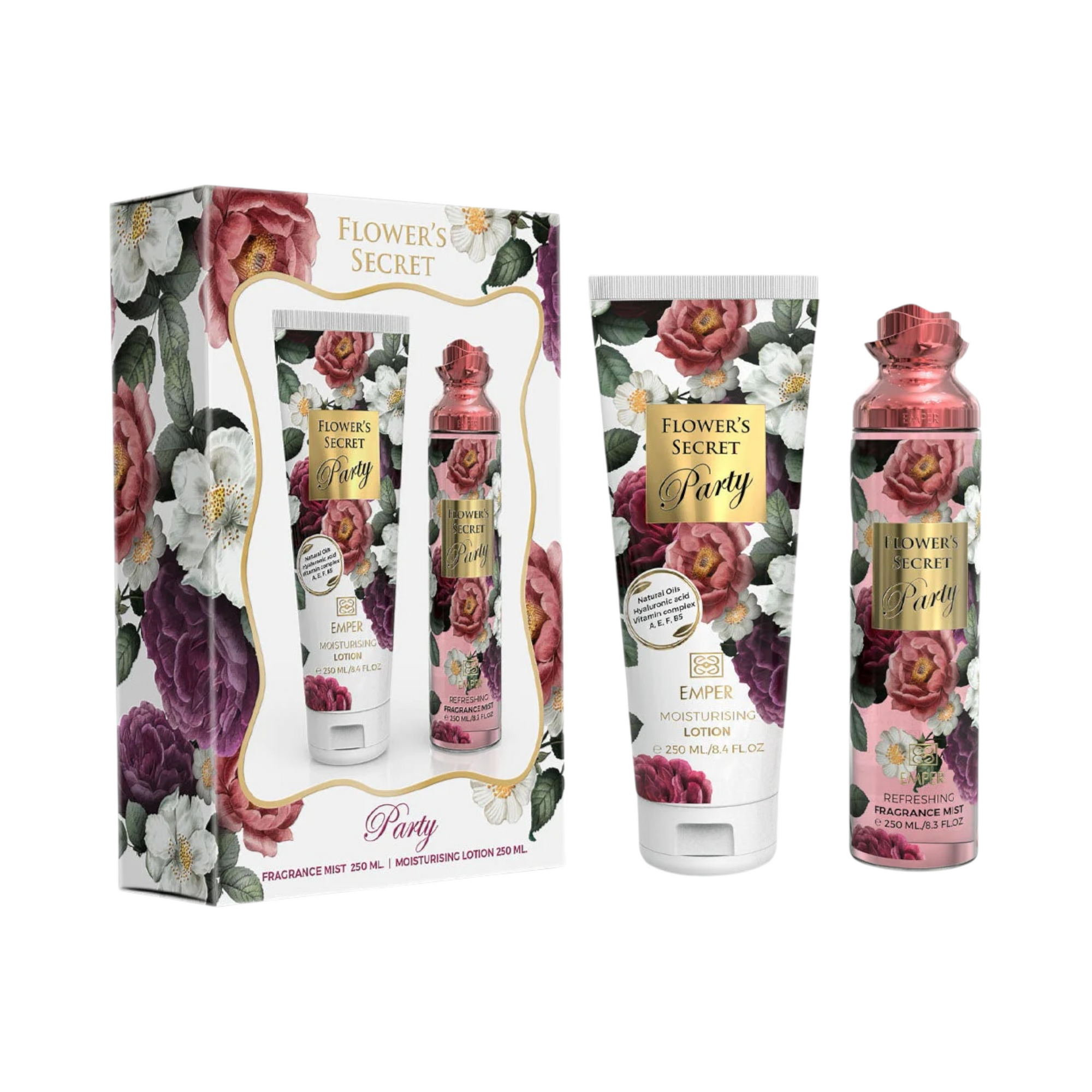 🌸 Kit Body Splash + Creme Hidratante – Flowers Secret Parts Feminino 250ml
