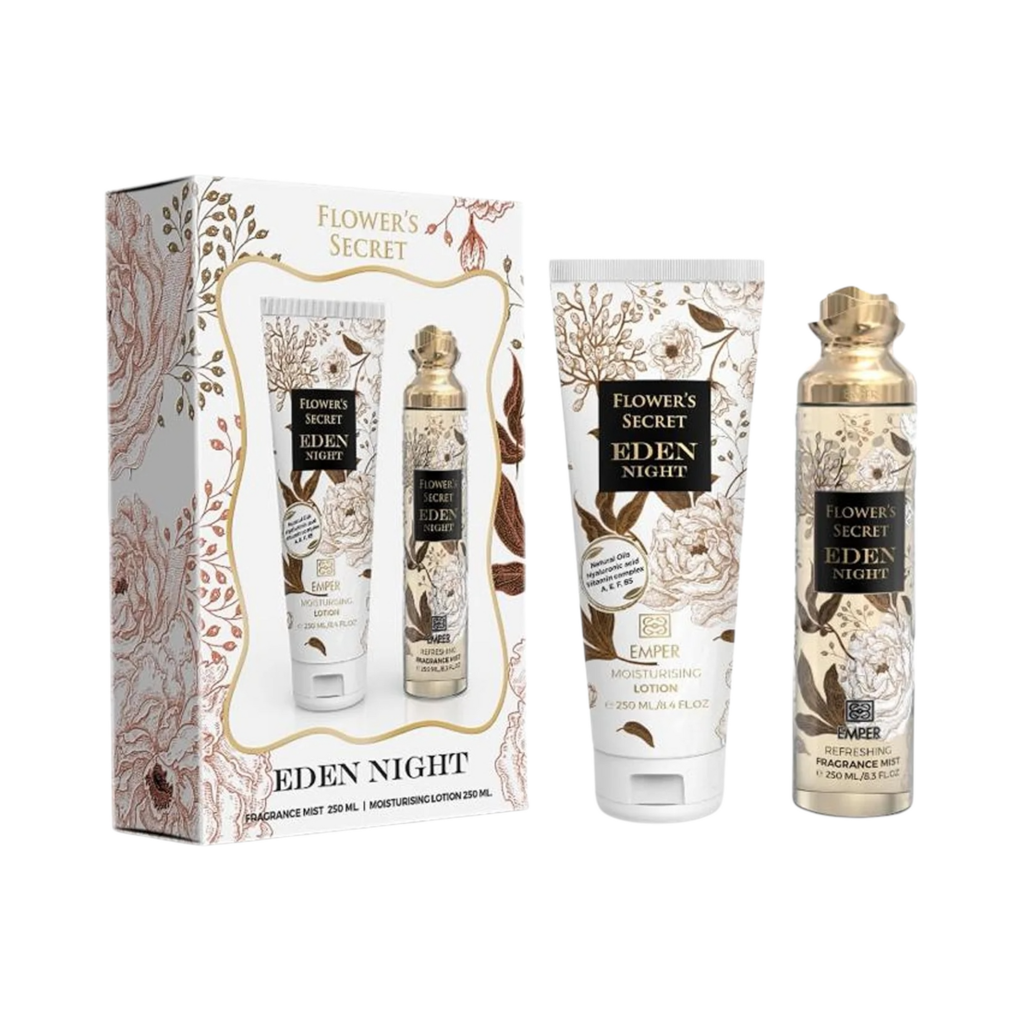 🌙 Kit Body Splash + Creme Hidratante – Flowers Secret Eden Night Feminino 250ml