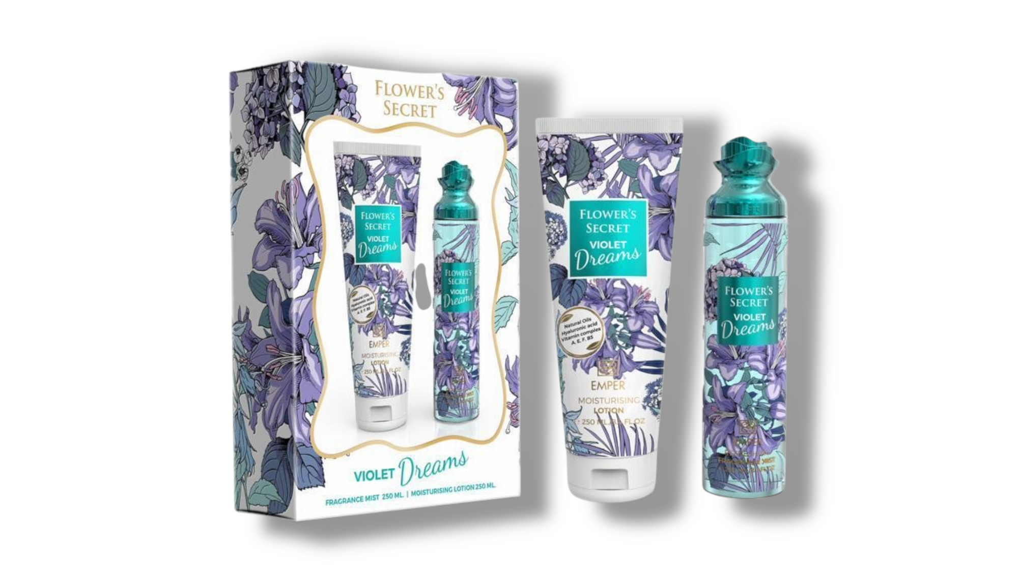 💜 Kit Body Splash + Creme Hidratante – Flowers Secret Violet Dreams Feminino 250ml