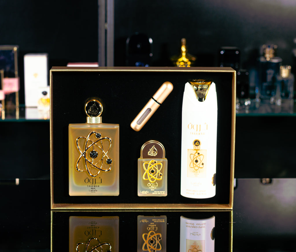 🟡 Perfume Unissex – Lattafa Tharwah Gold Gift Set