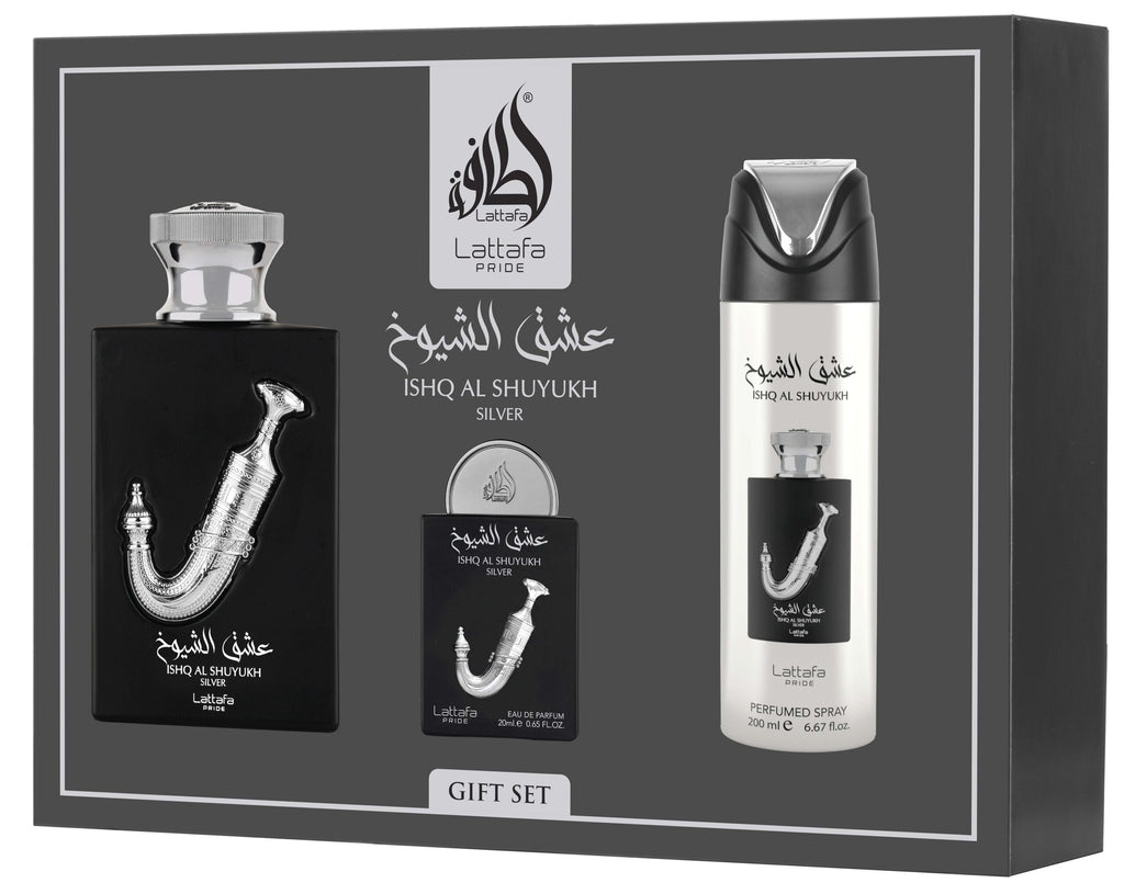 ⚪ Perfume Masculino – Lattafa Ishq Al Shuyukh Silver Gift Set