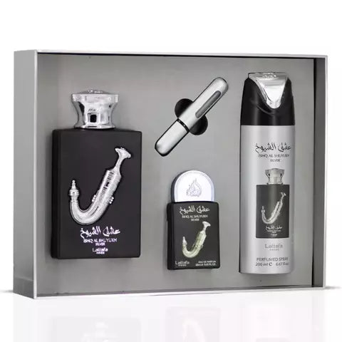 ⚪ Perfume Masculino – Lattafa Ishq Al Shuyukh Silver Gift Set