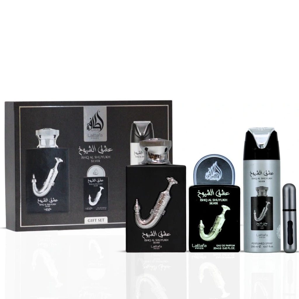 ⚪ Perfume Masculino – Lattafa Ishq Al Shuyukh Silver Gift Set
