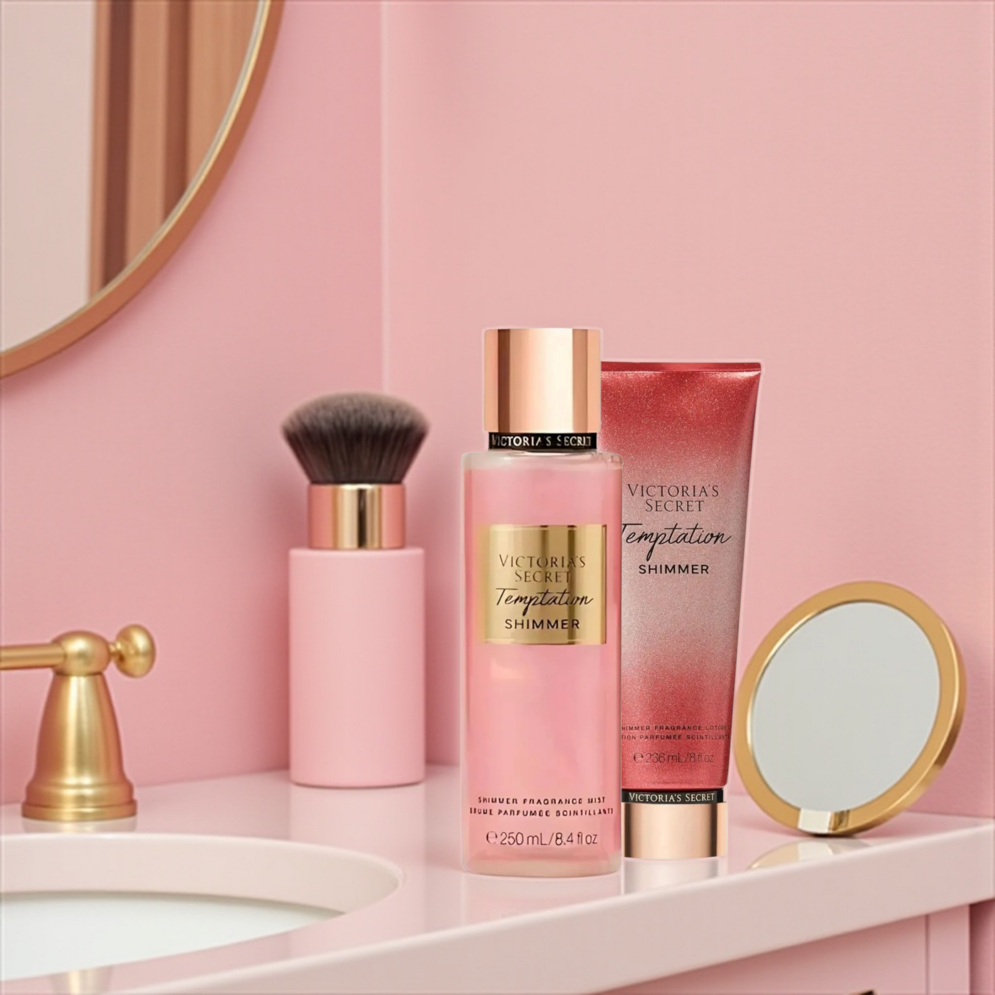 ❤️ Kit Feminino Victoria’s Secret Temptation Shimmer – Body Splash 250ml + Creme Hidratante 236ml