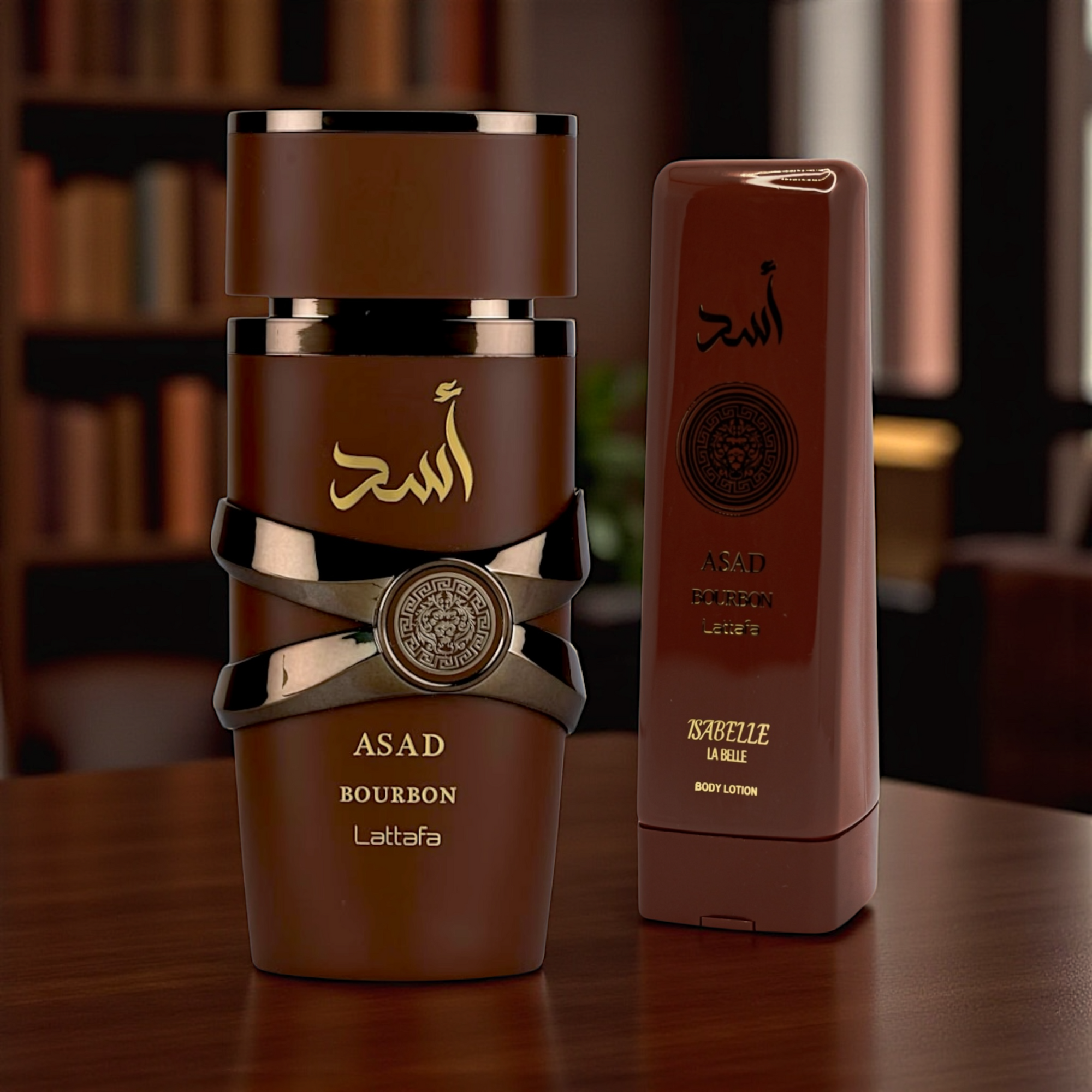 🖤 KIT MASCULINO – LATTAFA ASAD BOURBON 100ML + ISABELLE LÁ BELLE CREME CORPORAL 200ML