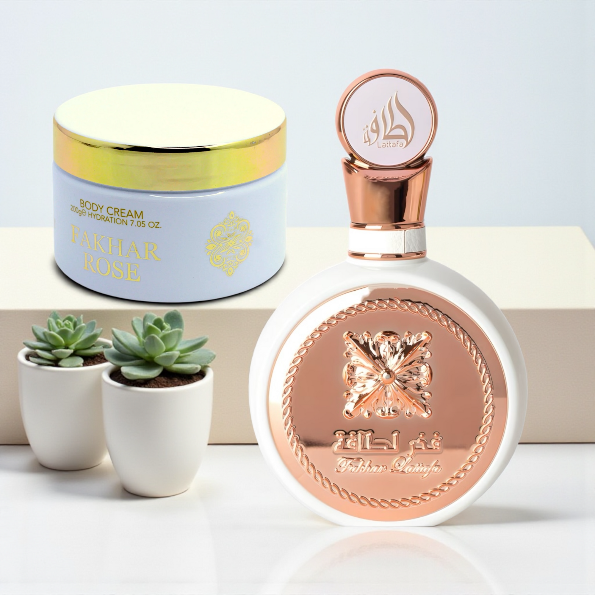 🌹 KIT FEMININO – LATTAFA FAKHAR ROSE 100ML + ISABELLE LÁ BELLE PASTA CORPORAL 200ML