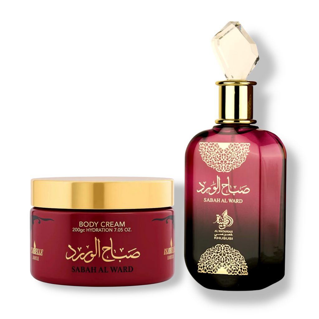 🌹 KIT FEMININO – AL WATANIAH SABAH AL WARD 100ML + ISABELLE LÁ BELLE PASTA CORPORAL 200ML