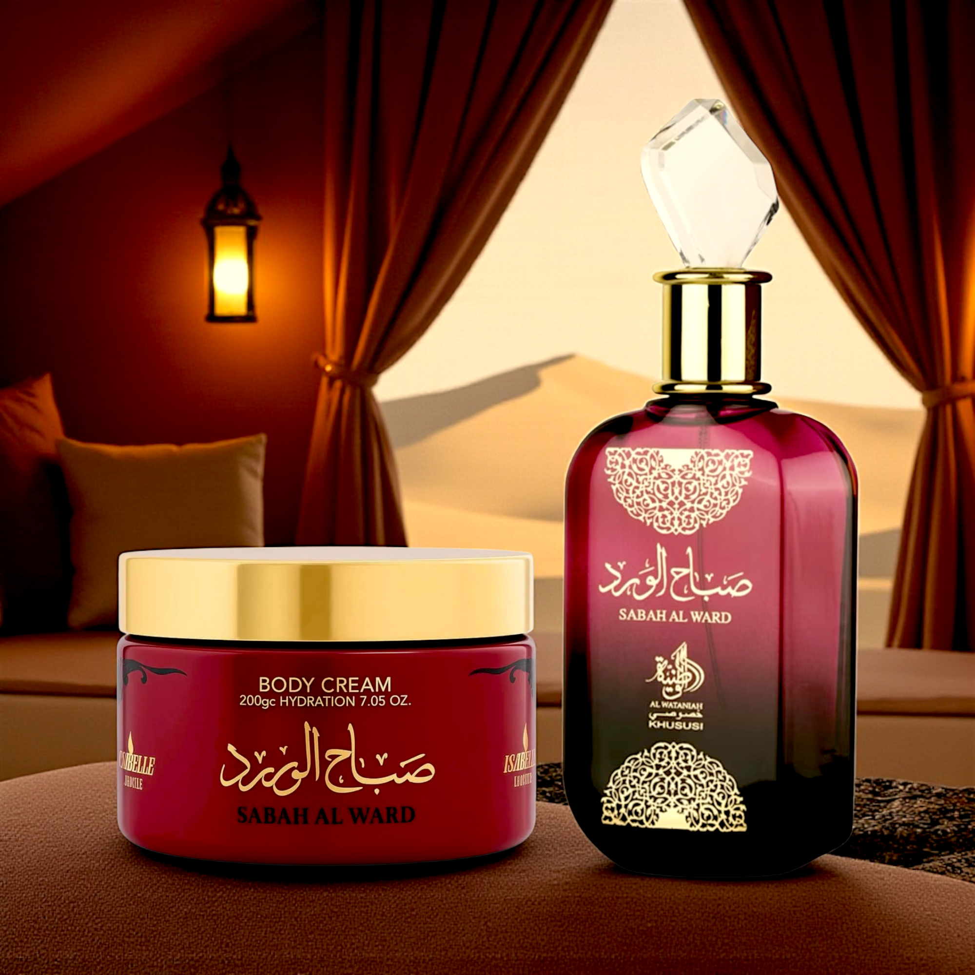 🌹 KIT FEMININO – AL WATANIAH SABAH AL WARD 100ML + ISABELLE LÁ BELLE PASTA CORPORAL 200ML