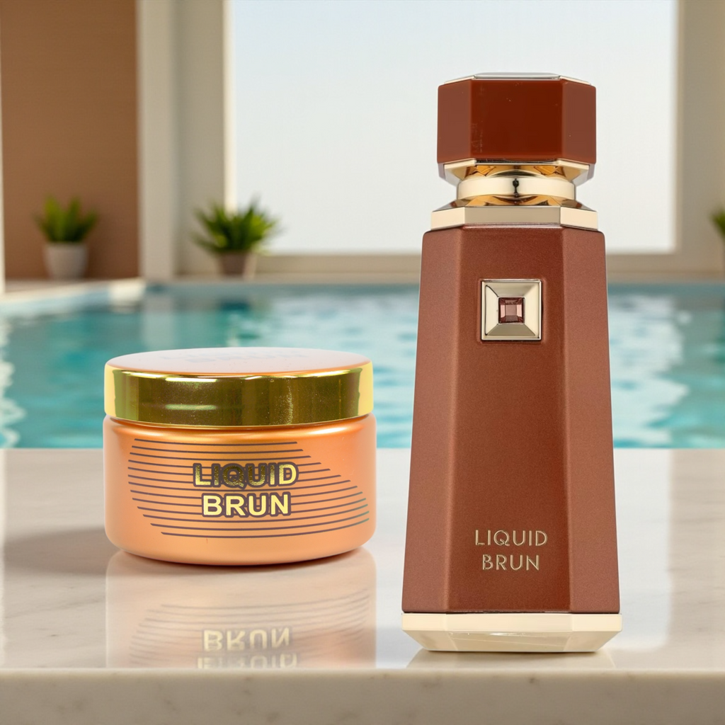 🤎 KIT MASCULINO – LATTAFA LIQUID BRUN 100ML + ISABELLE LÁ BELLE PASTA CORPORAL 200ML