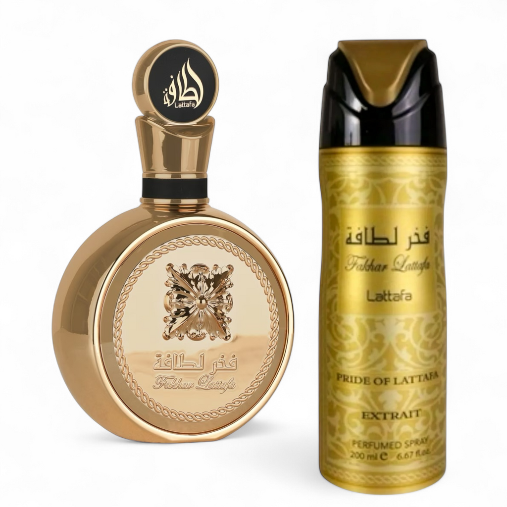 💛 KIT FEMININO – FAKHAR GOLD 100ML + PERFUMED SPRAY CORPORAL 200ML