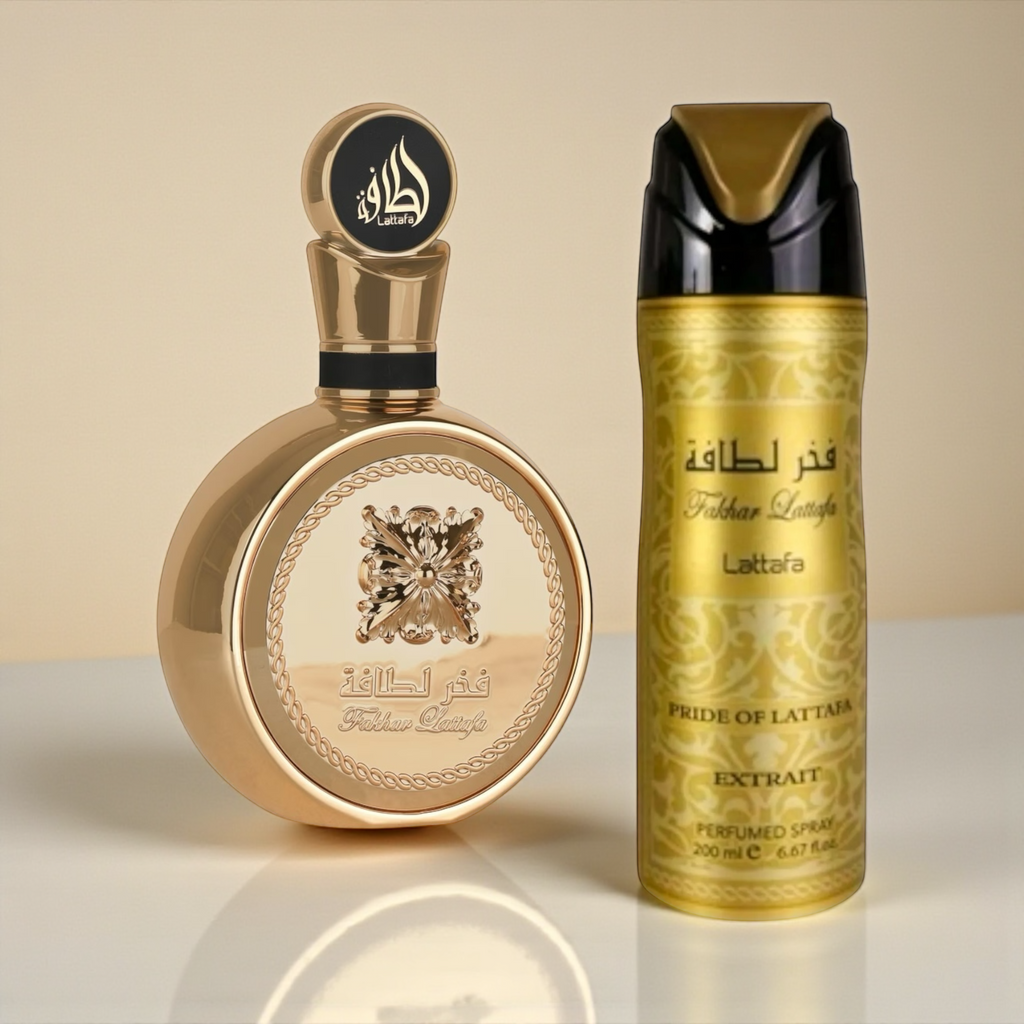 💛 KIT FEMININO – FAKHAR GOLD 100ML + PERFUMED SPRAY CORPORAL 200ML