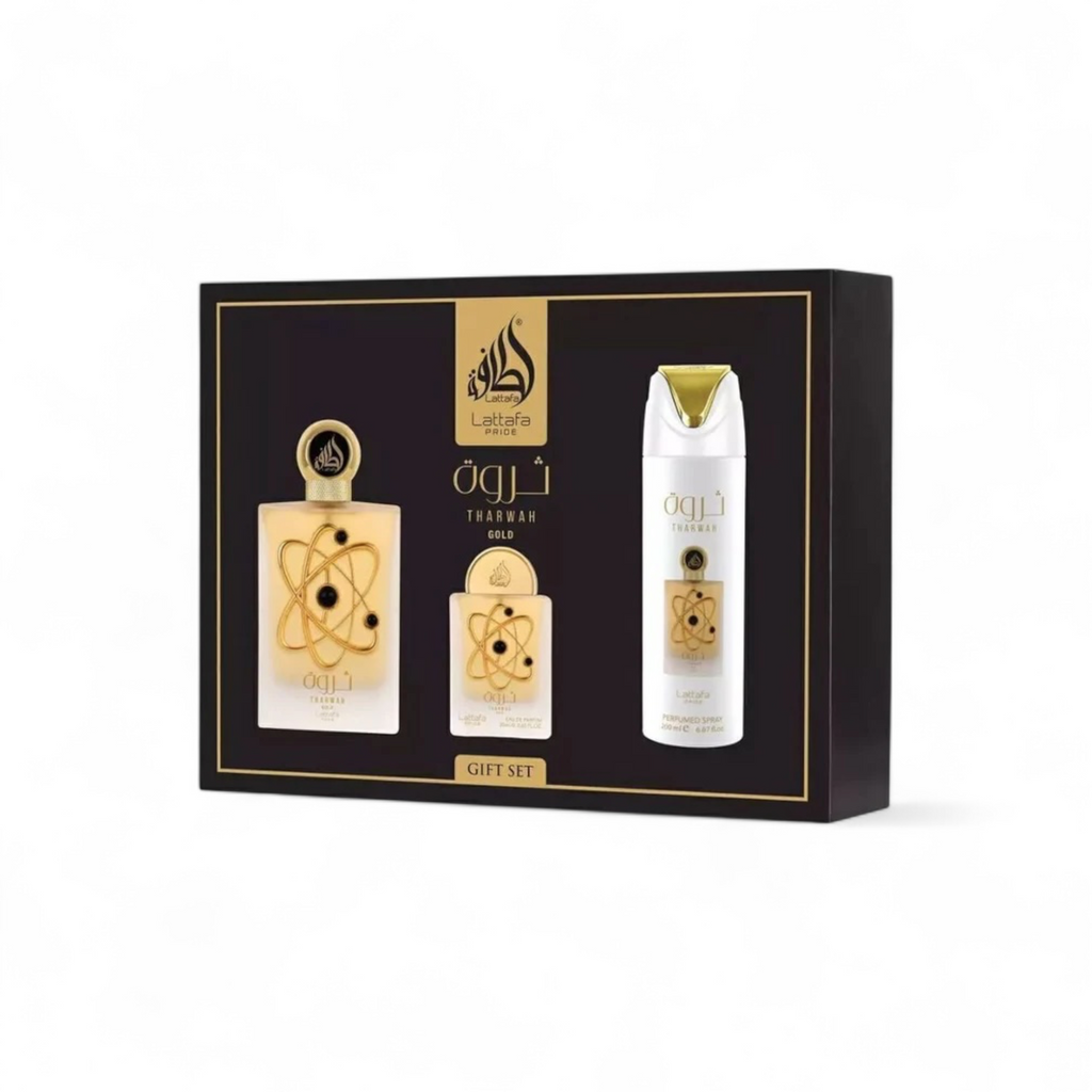 🟡 Perfume Unissex – Lattafa Tharwah Gold Gift Set